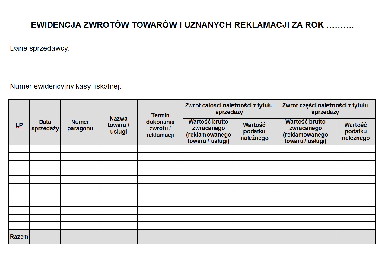 ewidencja zwrotów towarów