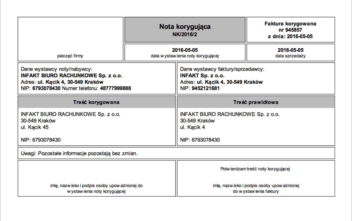 Nota korygująca